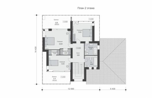 Двухэтажный дом с четырьмя спальнями и двумя балконами