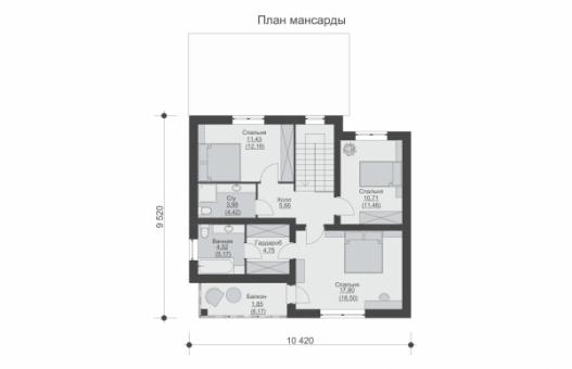 Одноэтажный с мансардой, верандой, балконом и кухней-гостиной