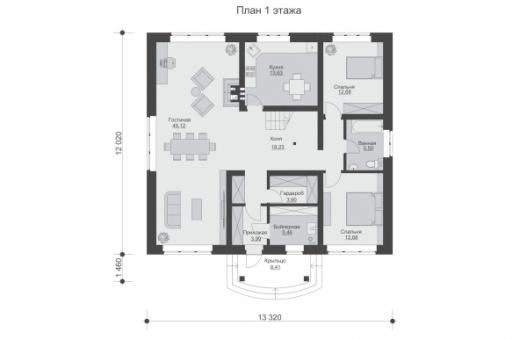 Одноэтажный с мансардой, балконом, камином и шестью спальнями