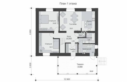 Одноэтажный дом с мансардой, террасой и комнатой отдыха